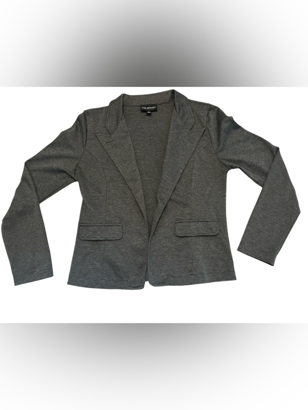 Zenana Gray Knit Blazer Women’s Size L Open Front Career Stretch Jacket